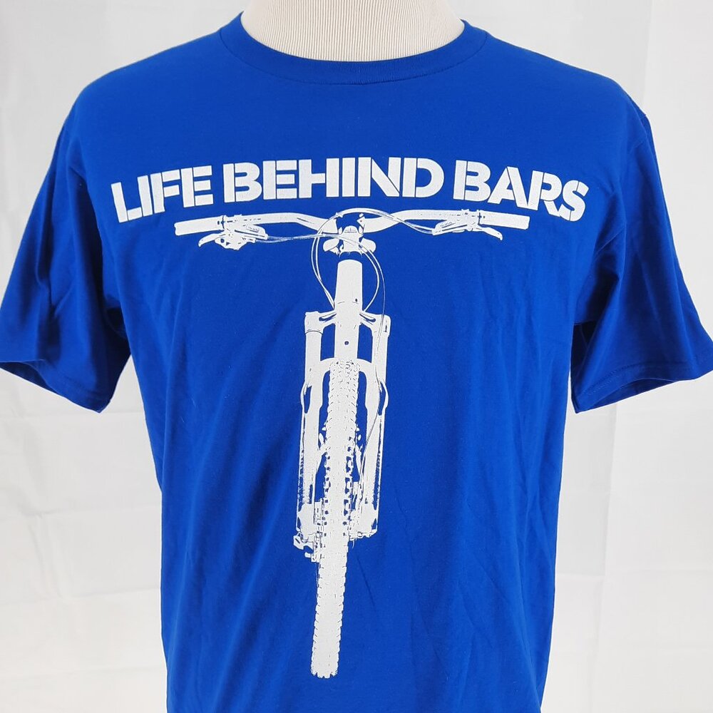 NEW Mountain Bike Life Behind Bars Blue T Shirt Adult Size M Bicycle Cycling